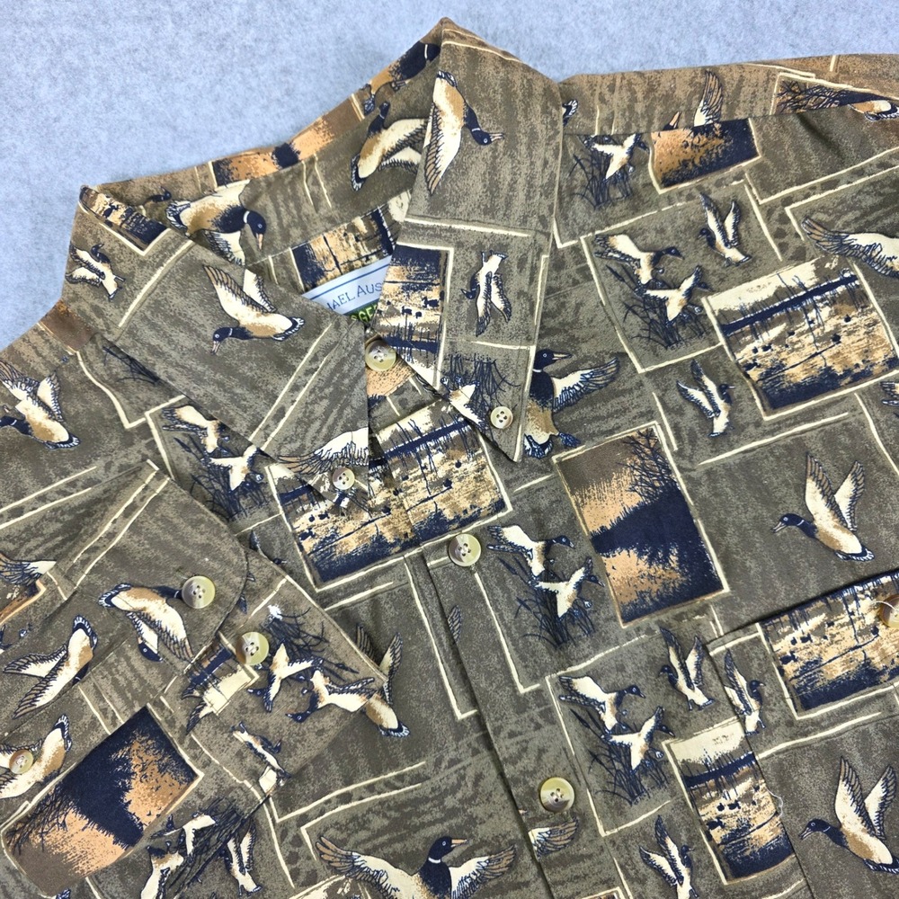 Michael Austin Rugged Wear Button Down Shirt Men's‎ XL Duck Hunting Print Nature